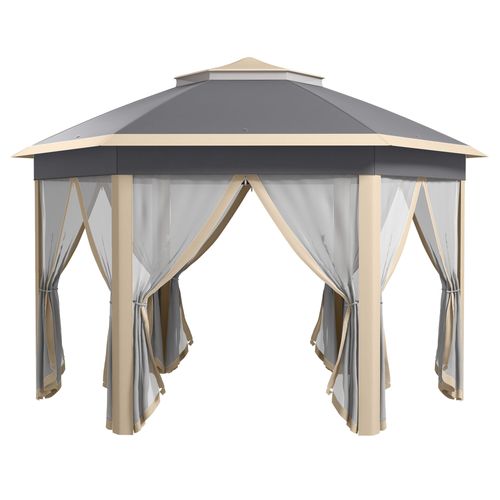 Pavillon En Polyester, Semi-transparent, Toit Double, Ouverture De Ventilation, Beige Et Khaki