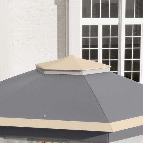 Pavillon En Polyester, Semi-transparent, Toit Double, Ouverture De Ventilation, Beige Et Khaki