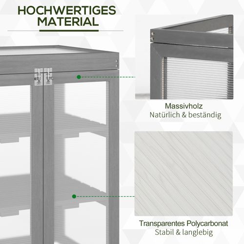 Serre 3 Niveaux En Bois Et Polycarbonate, Étanche, Supporte 15 Kg Par Étagère, Gris Foncé