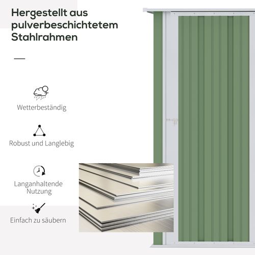 Abri De Jardin En Acier Avec Porte Extérieur, Dimensions 142 X 84 X 189 Cm, Vert