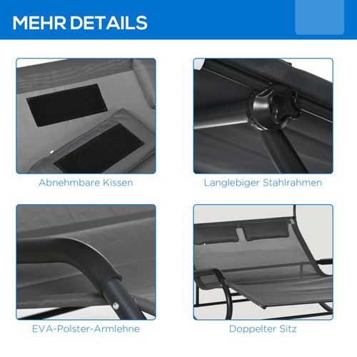 Chaise Longue à Bascule Double Avec Toit, Gris Foncé, 220 Kg