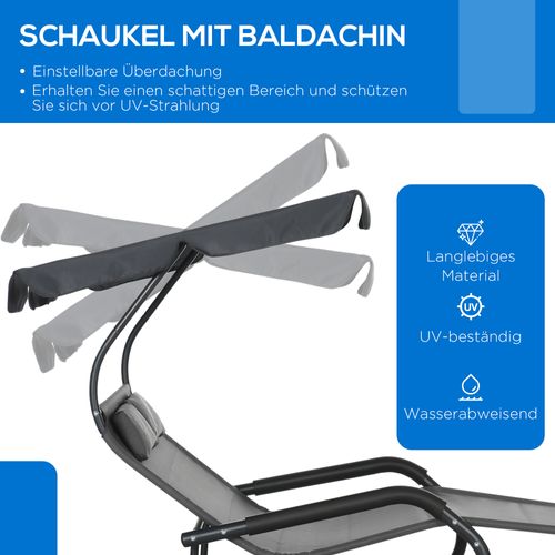 Chaise Longue à Bascule Double Avec Toit, Gris Foncé, 220 Kg