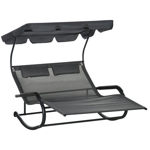 Chaise Longue à Bascule Double Avec Toit, Gris Foncé, 220 Kg