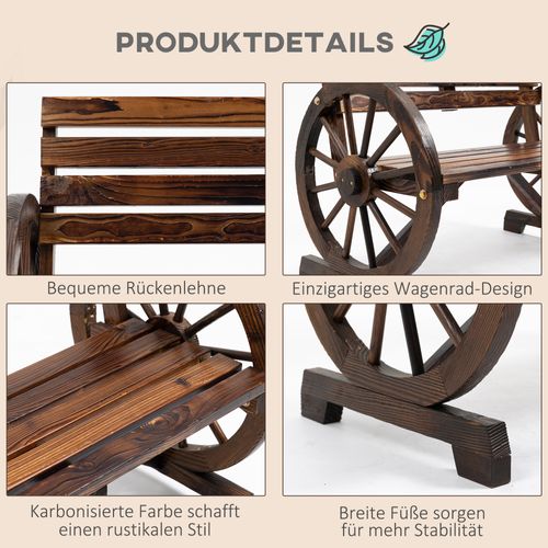 Banc De Jardin 2 Places Bois Avec Accoudoirs En Roue, En Sapin, Style Campagne, Marron