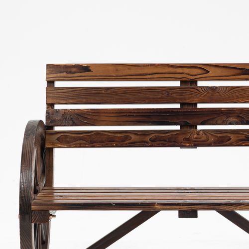 Banc De Jardin 2 Places Bois Avec Accoudoirs En Roue, En Sapin, Style Campagne, Marron