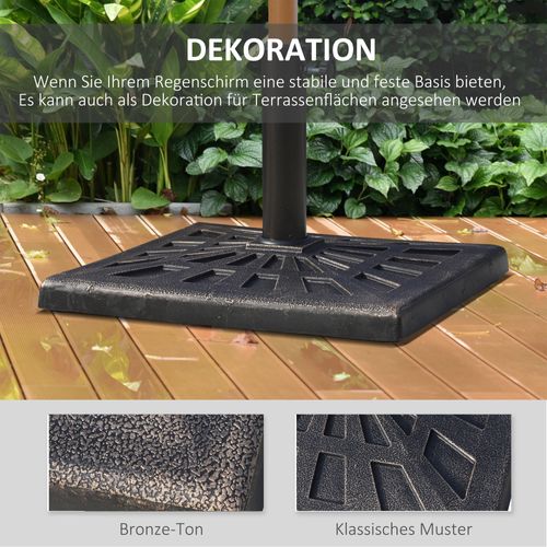 Support Parasol 15 Kg En Résine 47x47x32 Cm, Pour Ø38/48 Mm, Stable, Noir