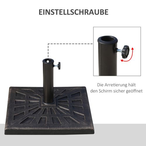 Support Parasol 15 Kg En Résine 47x47x32 Cm, Pour Ø38/48 Mm, Stable, Noir