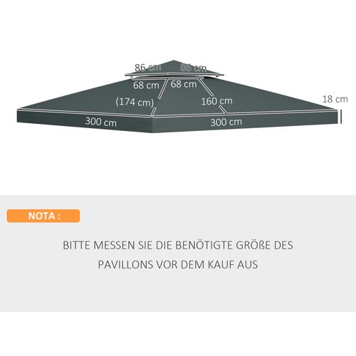 Toit De Rechange Polyester - 300x300 Cm Pour Pavillon De Jardin En Métal ,gris Charbon