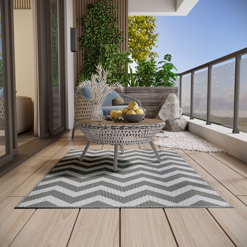Tapis D'extérieur En Plastique Imperméable 121x182cm, Gris Clair Et Blanc, Pour Balcon