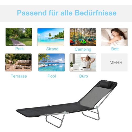Transat De Jardin Aluminium Pliable Avec Repose-tête, Noir
