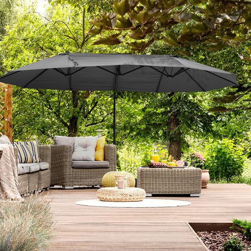 Parasol Double Déporté Avec Manivelle, Parasol Ajustable, ,métal, ,gris Foncé, 440 X 270 X 250 Cm