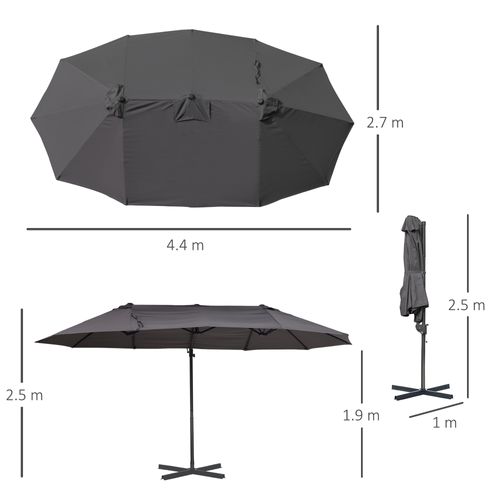 Parasol Double Déporté Avec Manivelle, Parasol Ajustable, ,métal, ,gris Foncé, 440 X 270 X 250 Cm