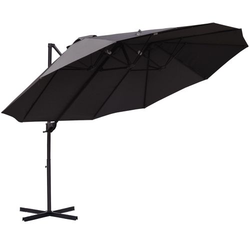 Parasol Double Déporté Avec Manivelle, Parasol Ajustable, ,métal, ,gris Foncé, 440 X 270 X 250 Cm