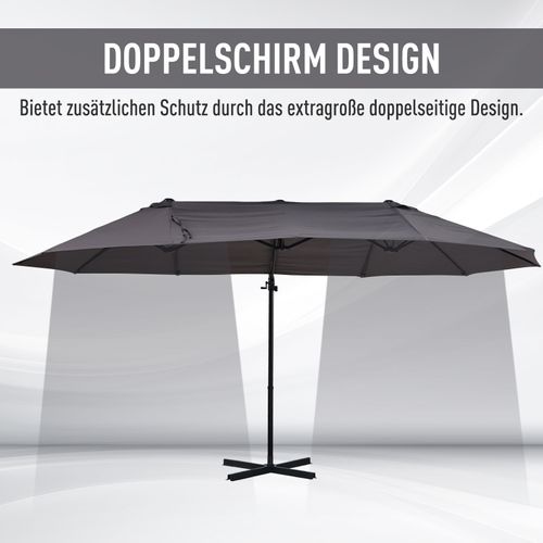 Parasol Double Déporté Avec Manivelle, Parasol Ajustable, ,métal, ,gris Foncé, 440 X 270 X 250 Cm