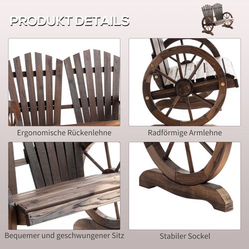 Banc De Jardin En Bois Massif, Banc Rustique Avec Accoudoirs, 108 X 66 X 95 Cm, Marron Foncé