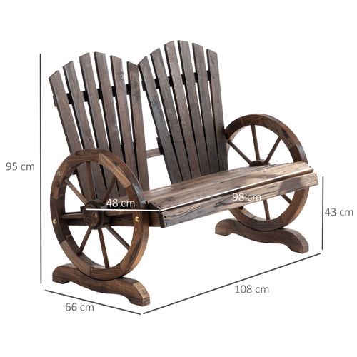 Banc De Jardin En Bois Massif, Banc Rustique Avec Accoudoirs, 108 X 66 X 95 Cm, Marron Foncé
