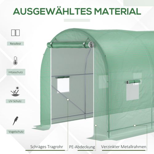 Serre à Tomates En Film 500x200x210cm Avec Fenêtre Pour Jardin Et Culture De Plantes, Vert