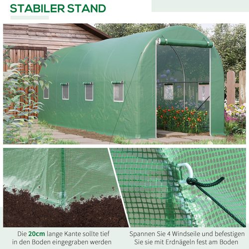 Serre à Tomates En Film 500x200x210cm Avec Fenêtre Pour Jardin Et Culture De Plantes, Vert