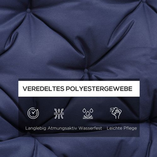 Coussin De Banc 150x98x8 Cm, Tissu, Avec Lanières, Extérieur/intérieur, Bleu Foncé