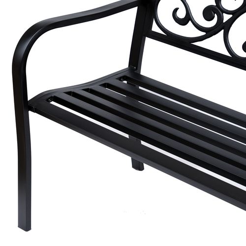 Banc De Jardin 3 Places En Acier Avec Accoudoirs En Fonte, Noir 127x60x89cm