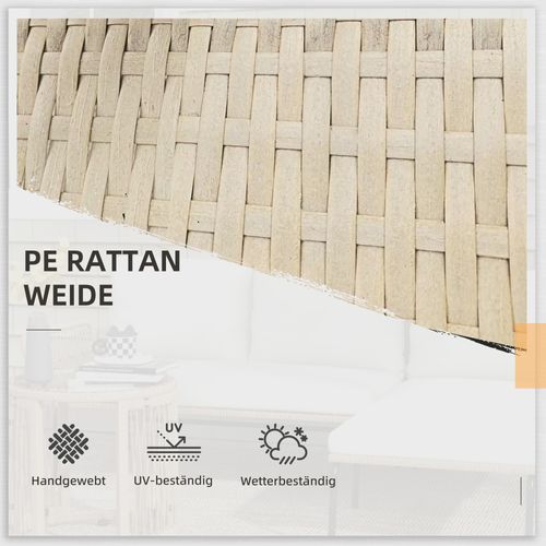 Salon De Jardin Rotin 4 Pièces Transat, Canapé 2 Places, Table Basse, Coussins Crème , Beige/gris