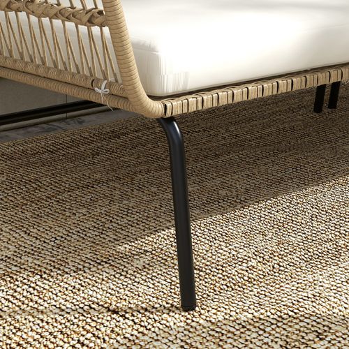 Salon De Jardin Rotin 4 Pièces Transat, Canapé 2 Places, Table Basse, Coussins Crème , Beige/gris