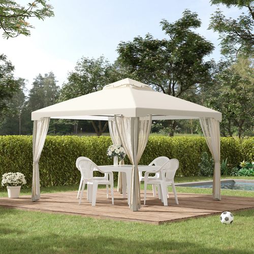 Pavillon De Jardin Métal Polyester - 300x300 Cm 4 Côtés Imperméable ,crème