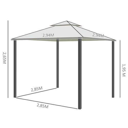 Pavillon De Jardin Métal Polyester - 300x300 Cm 4 Côtés Imperméable ,crème