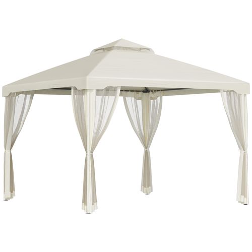 Pavillon De Jardin Métal Polyester - 300x300 Cm 4 Côtés Imperméable ,crème