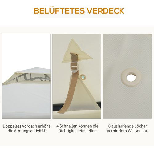 Pavillon De Jardin Métal Polyester - 300x300 Cm 4 Côtés Imperméable ,crème