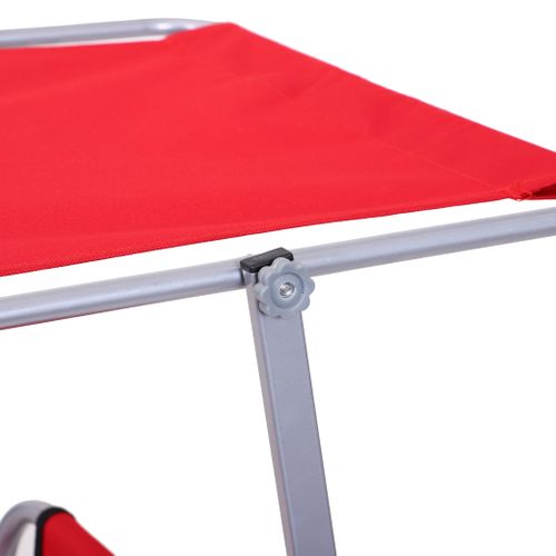 Chaise Longue De Jardin Pliable En Métal Avec Protection Solaire, Rouge