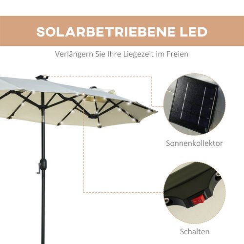 Parasol Double LED, 295x219 Cm, Inclinable, Jardin Pour Terrasse Et Piscine, Polyester Et Acier