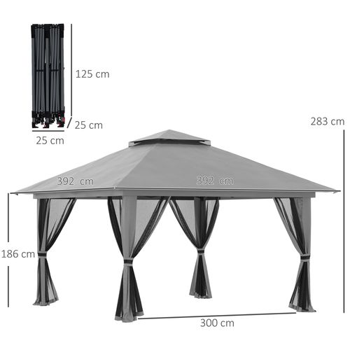 Pavillon De Jardin Pop-up 4x4m En Étoffe Avec Protection Uv, Parois En Filet, Double Toit,gris Foncé