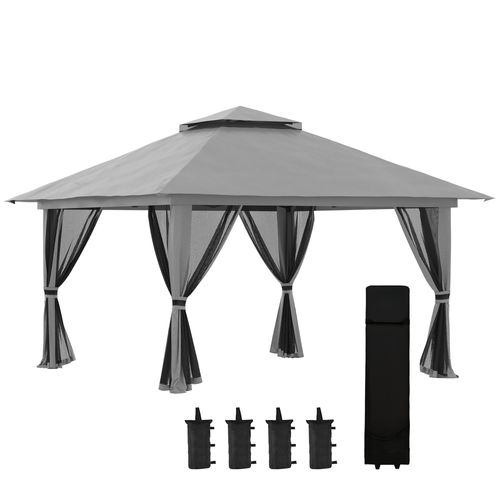 Pavillon De Jardin Pop-up 4x4m En Étoffe Avec Protection Uv, Parois En Filet, Double Toit,gris Foncé