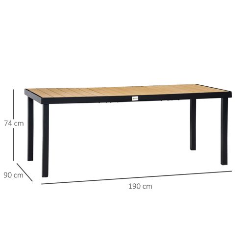 Table De Jardin Pour 8 Personnes En Aluminium Et Plastique 190x90x74 Cm, Naturel Et Noir