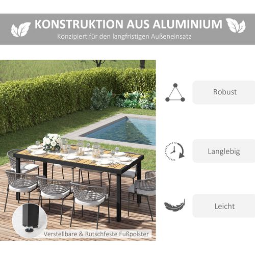 Table De Jardin Pour 8 Personnes En Aluminium Et Plastique 190x90x74 Cm, Naturel Et Noir