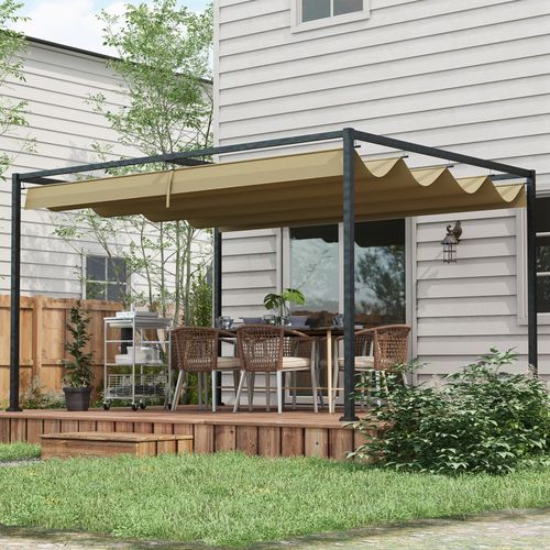 Pergola 4x3m En Acier, Pavillon De Jardin Avec Toit Réglable, Khaki
