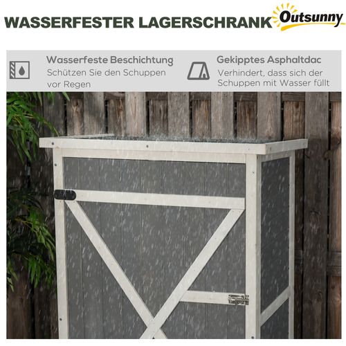 Abri De Jardin En Pin Avec Étagères, 75x56x115cm, Noir, Gris, Blanc