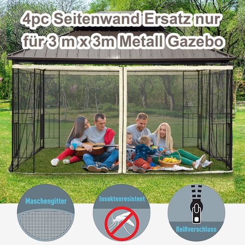 Pavillon En Nylon-mesh Avec 4 Panneaux Latéraux, Système De Fermeture Éclair, 3x3m