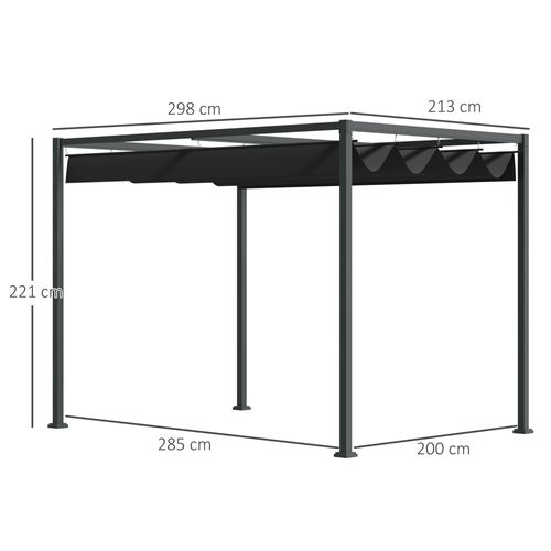 Pavillon En Pergola En Polyester Noir Et Gris Avec Toit Coulissant 298x213x221cm Pour Jardin