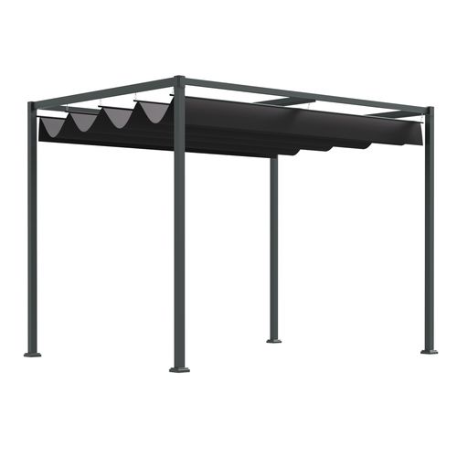 Pavillon En Pergola En Polyester Noir Et Gris Avec Toit Coulissant 298x213x221cm Pour Jardin