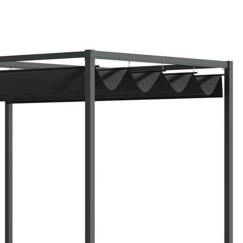 Pavillon En Pergola En Polyester Noir Et Gris Avec Toit Coulissant 298x213x221cm Pour Jardin