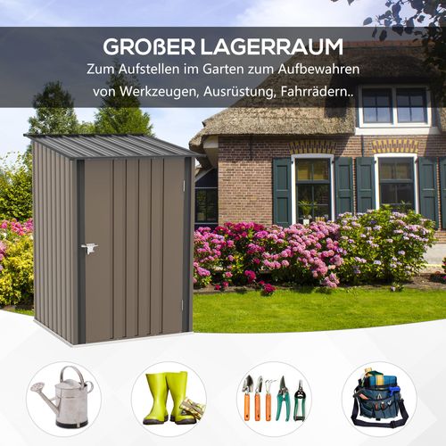 Abri De Jardin En Acier, 0,92 M² Avec Toit En Pignon, Sécurisé, Brun