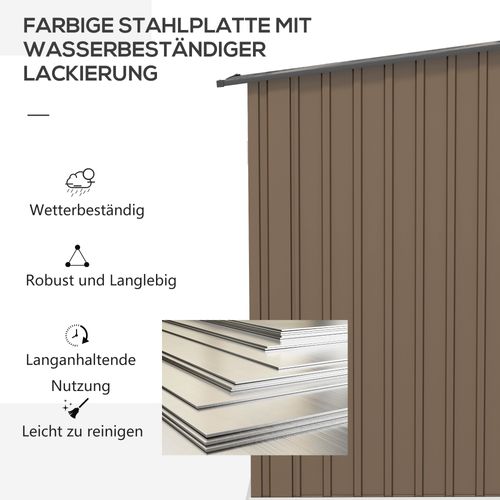 Abri De Jardin En Acier, 0,92 M² Avec Toit En Pignon, Sécurisé, Brun