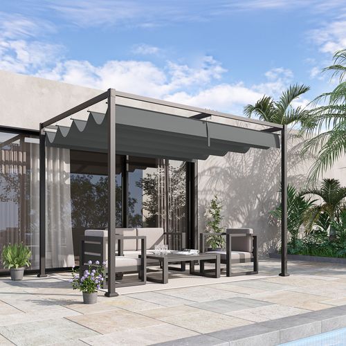 Pavillon Pergola En Polyester Imperméable, Toit Coulissant, 298 X 213 X 221 Cm, Gris