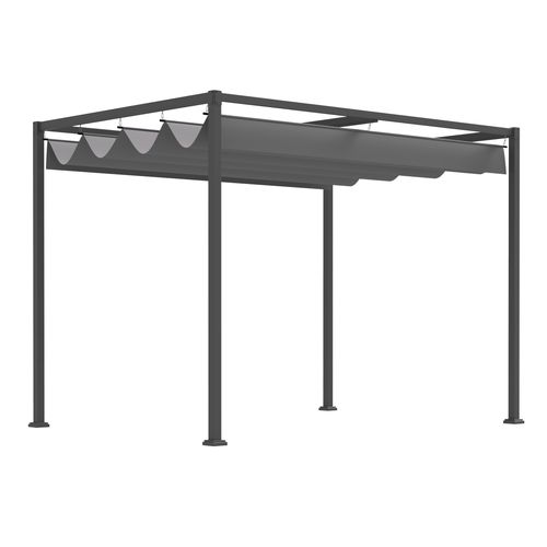 Pavillon Pergola En Polyester Imperméable, Toit Coulissant, 298 X 213 X 221 Cm, Gris