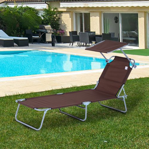 Transat Pliant En Aluminium Avec Protection Solaire, Brun 187x58x36 Cm Pour Terrasse Et Balcon