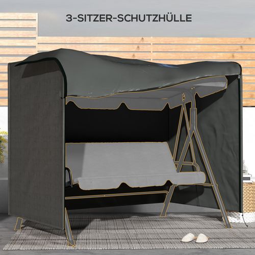 Housse Balancelle 3 Places En Oxford 600d, Résistante Uv Et Imperméable, 205x124x164 Cm, Gris Foncé