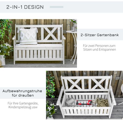 Banc De Jardin 2 Places En Bois De Sapin Avec Rangement, Dossier Haut Et Accoudoirs