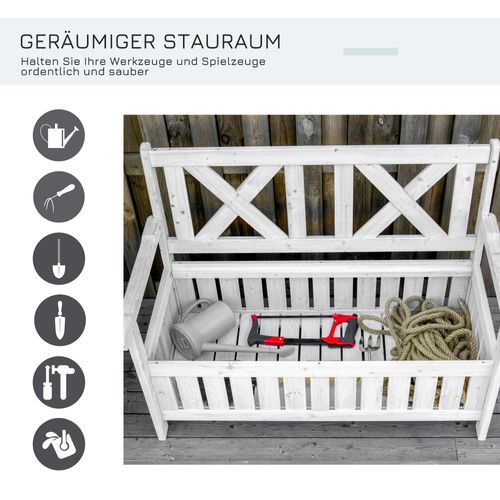 Banc De Jardin 2 Places En Bois De Sapin Avec Rangement, Dossier Haut Et Accoudoirs